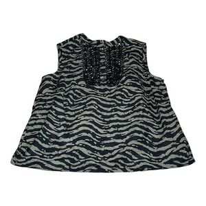 NWT Michael Kors Womens 2X Zebra Print Beaded‎ Tank Top Sleeveless Black Beige